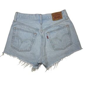 Levi's 501 Original High Rise Denim Shorts Light Wash Frayed Raw Hem W27 Levis